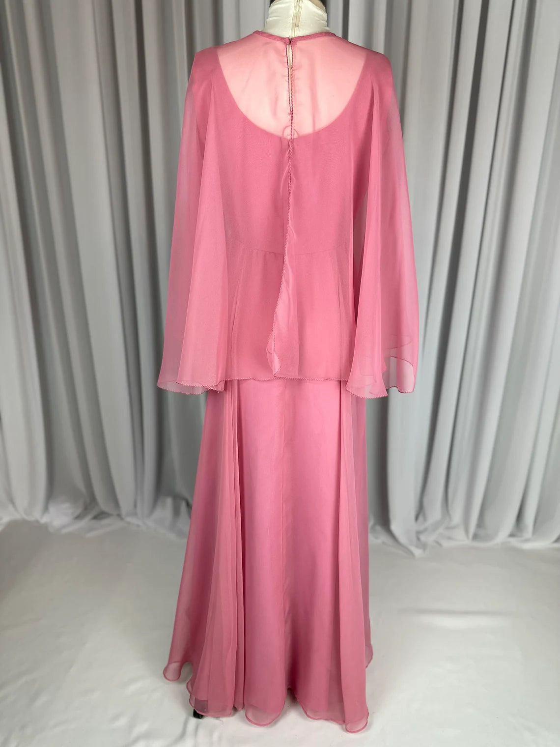 Vintage 1980s Rose Pink Chiffon Mother of the Bride Dresse Formal Long Modest Gown