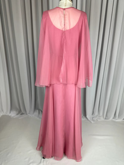 Vintage 1980s Rose Pink Chiffon Mother of the Bride Dresse Formal Long Modest Gown