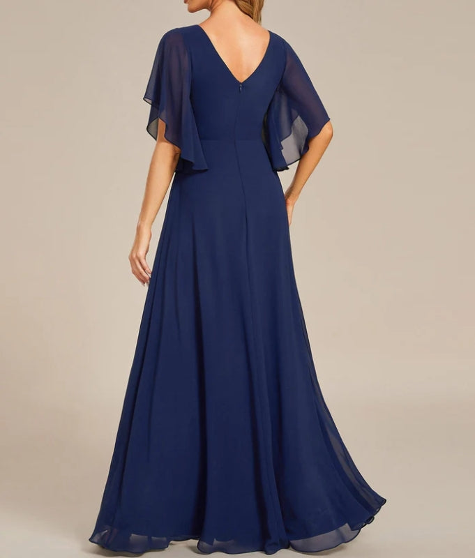 Mother of the Bride Dress Half Sleeves Top Applique Decoration Chiffon Dress