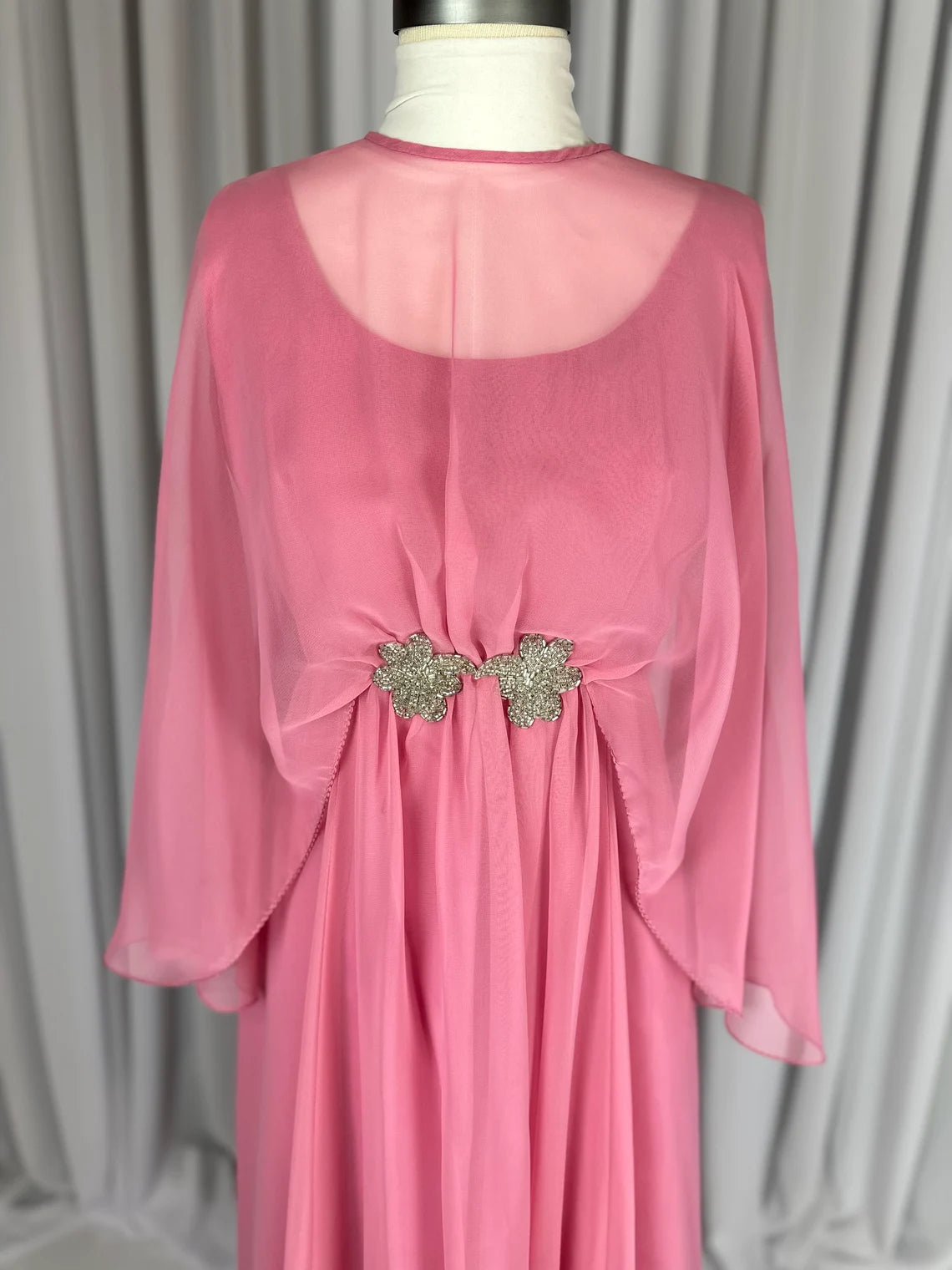 Vintage 1980s Rose Pink Chiffon Mother of the Bride Dresse Formal Long Modest Gown