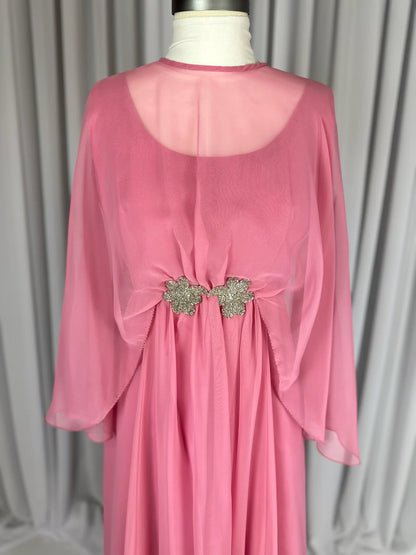 Vintage 1980s Rose Pink Chiffon Mother of the Bride Dresse Formal Long Modest Gown