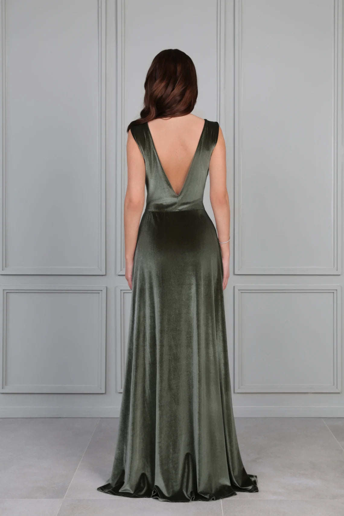 Bridesmaid Dress Velvet Dress Slit Dress Dusty Sage Sleeveless Backless Elegant A Line Dress