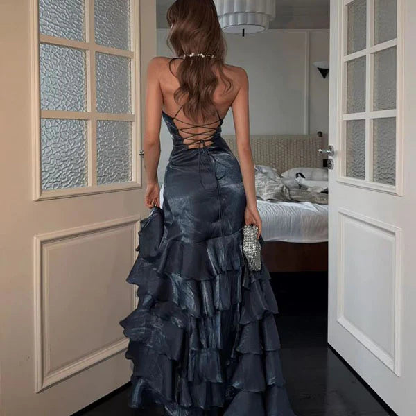 Chic Sheath V-neck Sleeveless Lace Up Floor-Length Evening Dress
