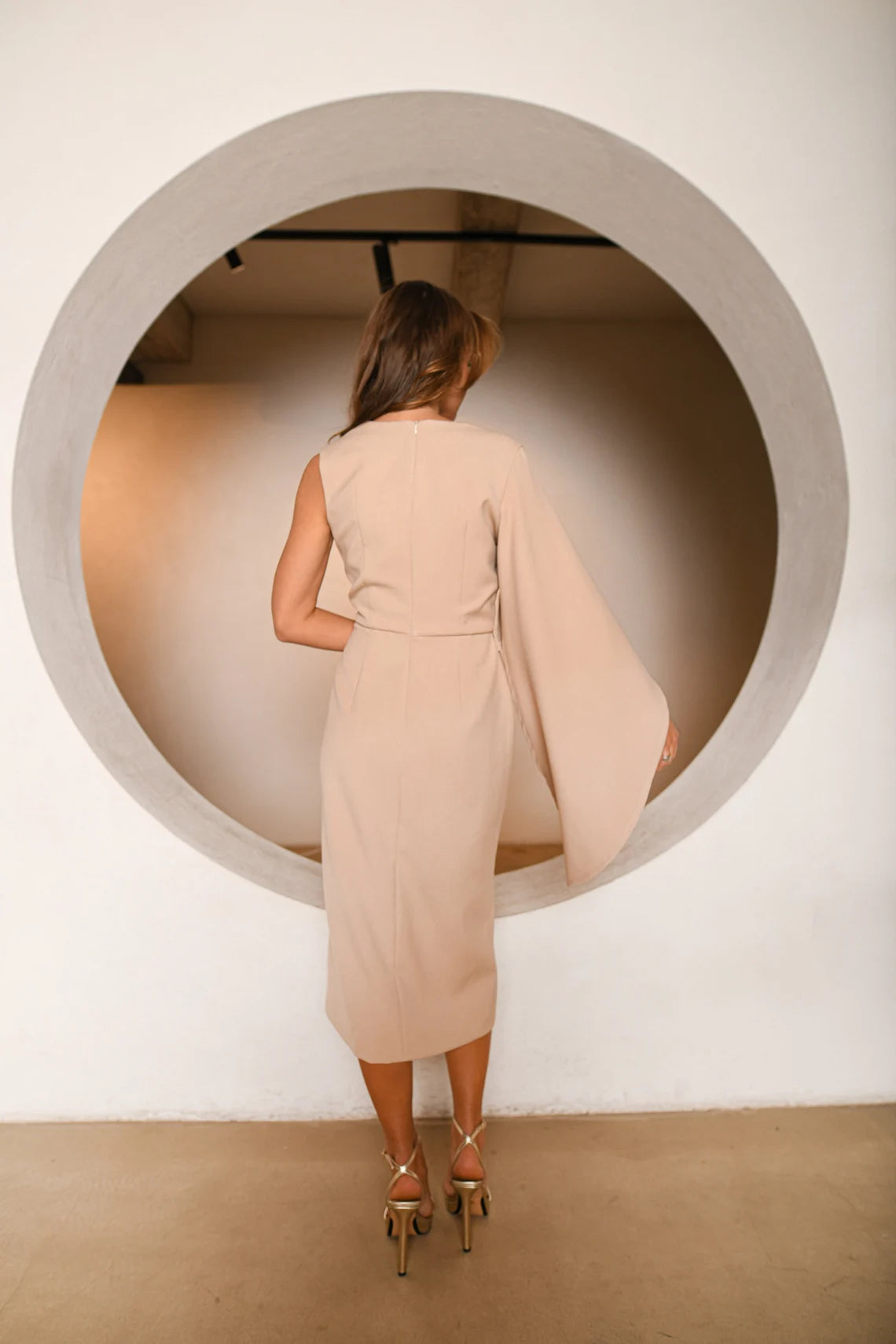 One-shoulder V-Neck Midi Dress Wedding Guest Party Dresses Cocktail Dress