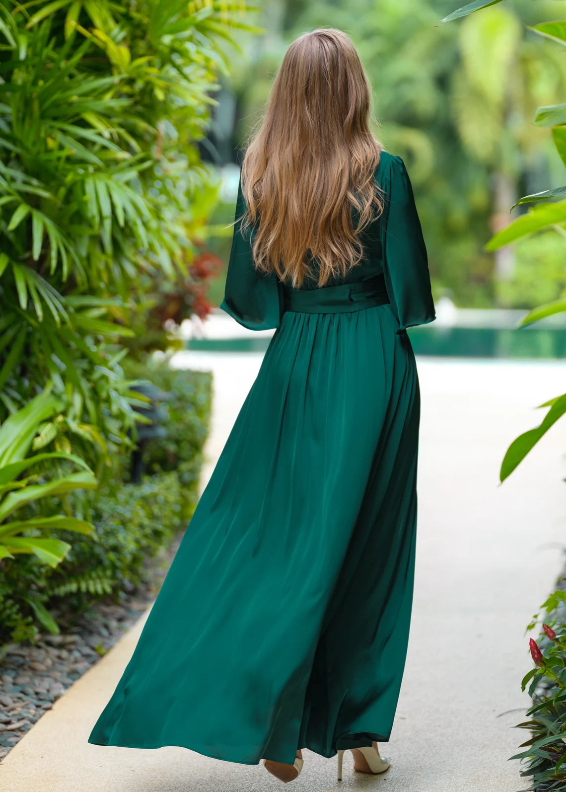 A-Line Dark Green Dress With Belt Long Bridesmaid Dress Wedding Guest Koutun Dress A-Line Dark Green Dress With Belt Long Bridesmaid Dress Wedding Guest Koutun Dress