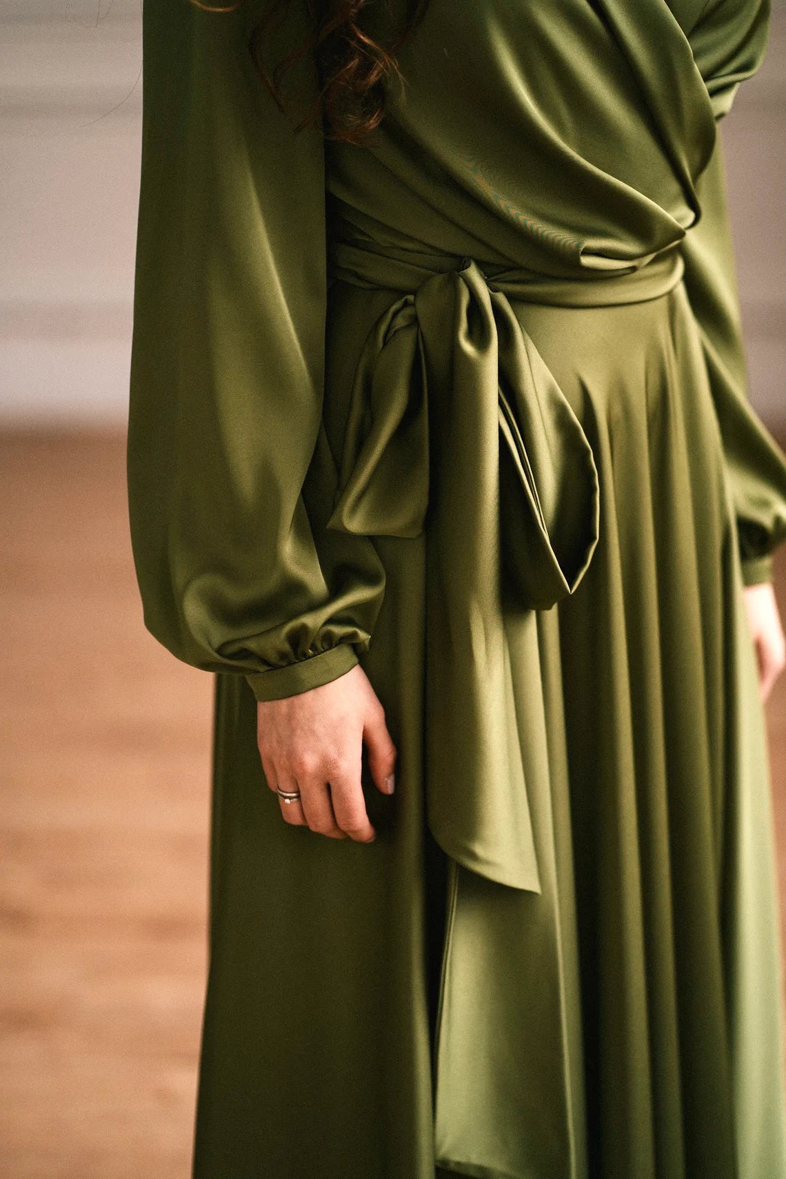 Olive Green Wedding Guest A-Line Long Sleeves Formal Mother of the Bride Dresse