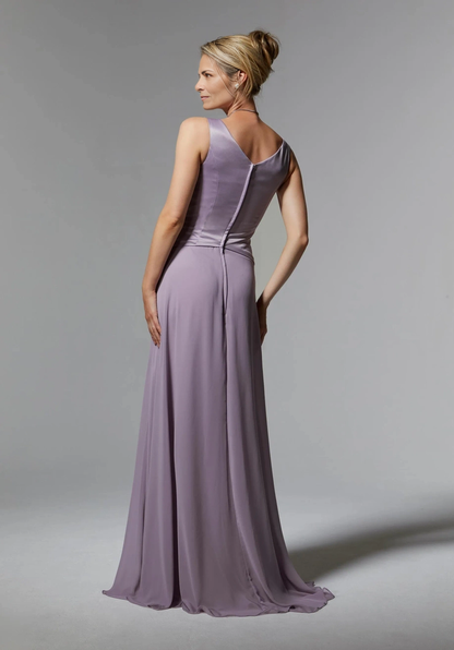 Sheath Long Wedding Guest Dress Satin Waist Draped Mother of the Bride Dresse With Slit