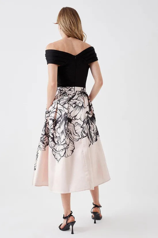 Petite Twist Top 2 In 1 Twill Dress A-Line Off Shoulder Wedding Guest Dresses