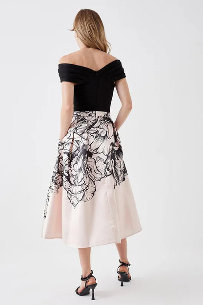 Petite Twist Top 2 In 1 Twill Dress A-Line Off Shoulder Wedding Guest Dresses
