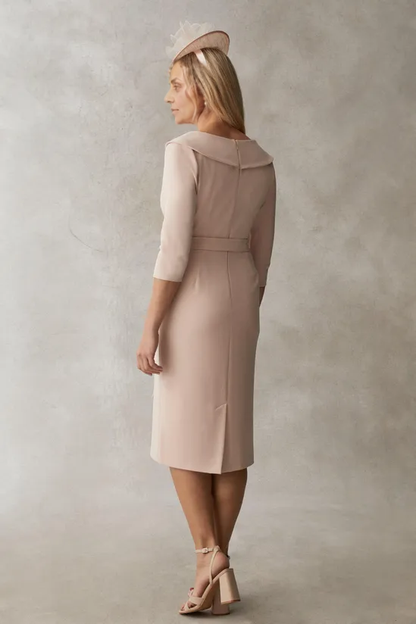 Blush Premium Crepe Off Shoulder Mother of the Bride Dresse V-Neck 3/4 Length Sleeve Wedding Guest Dresses