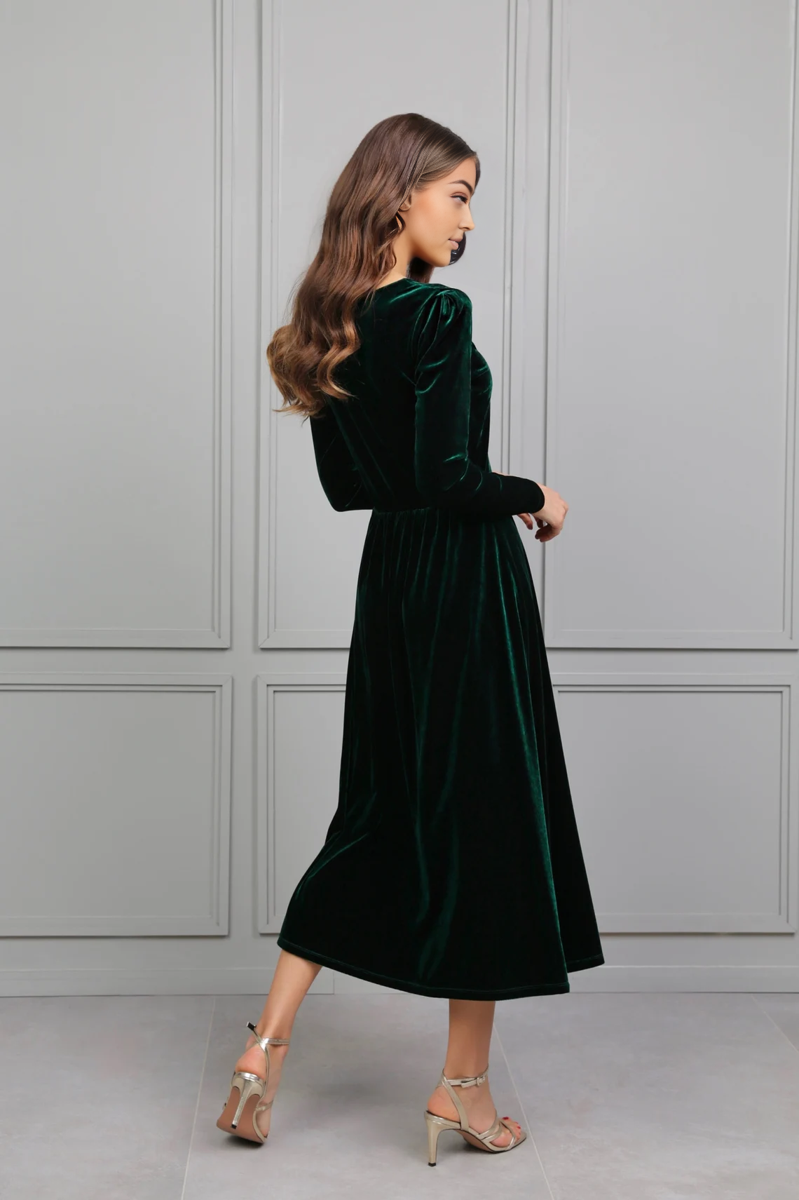 Long Sleeves Velvet Midi Dress Evening Dress Wedding Guest Dress Cocktail Dress Elegant Formal Dress