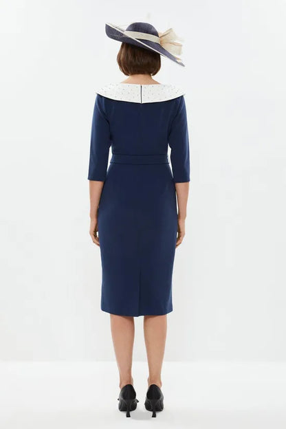Premium Off Shoulder Embellished Pencil Dress Formal 3/4 Length Sleeve Wedding Guest Dresses