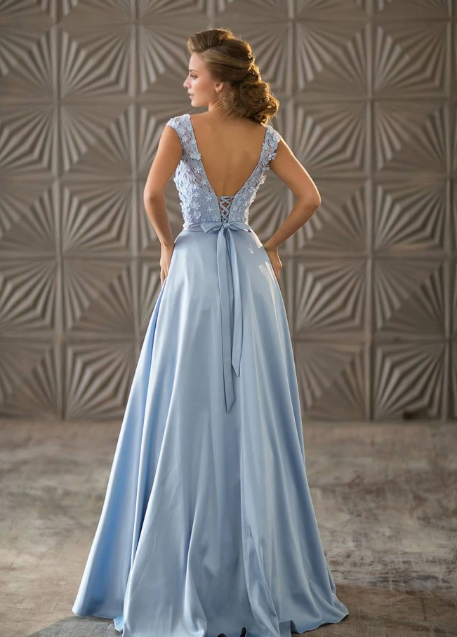 A-Line Princess Evening Maxi Lace Bridesmaid Dress Formal Length Elegant Dress Wedding Guest Dress