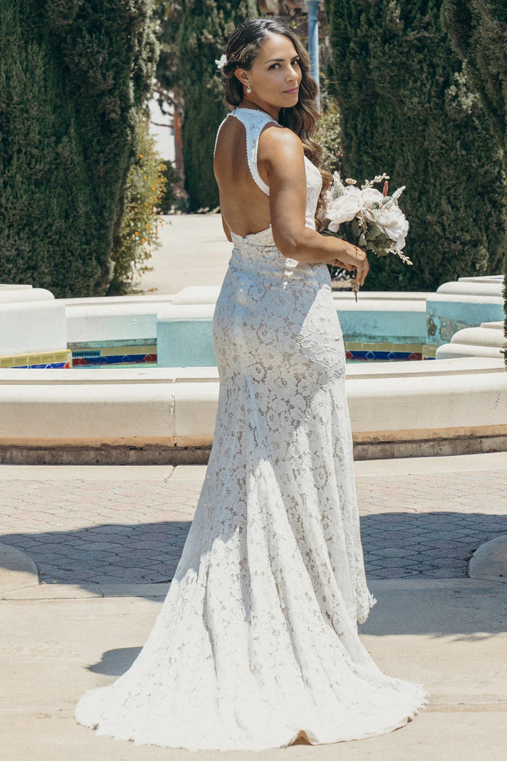 Ivory Open Back Boho Lace Wedding Dress With Front Slit