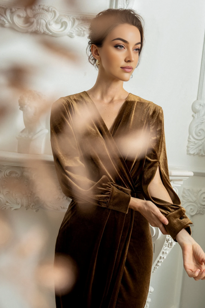 Long Sleeves Winter Wedding Guest Dress Velvet Bridesmaid Dress Formal Dress Romantic Evening Dress