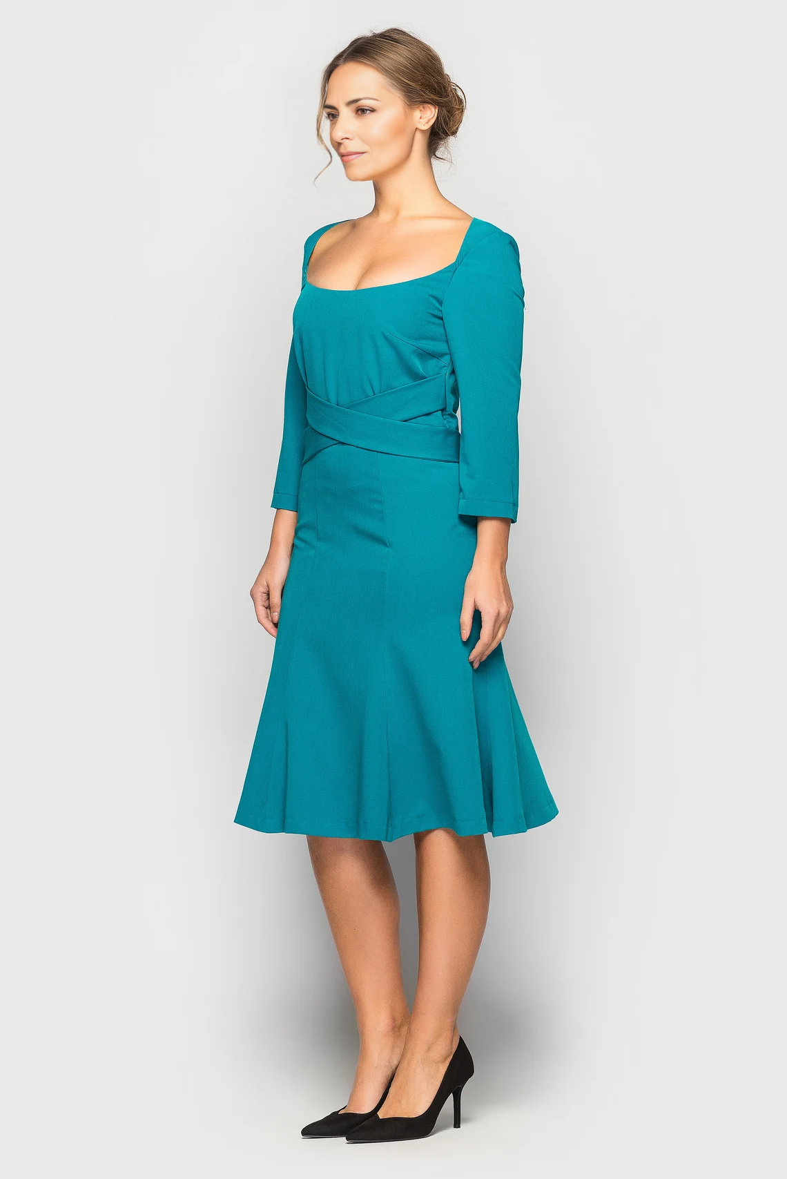 Cocktail Mermaid Wedding Guest Dress Mother of the Bride Dresse Belted Deep Neck Midi Dress