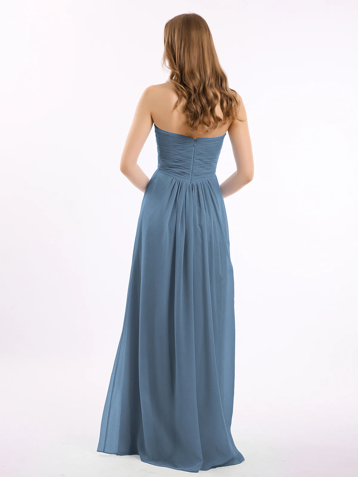 Strapless Empire Chiffon Dresses with Sweetheart Slate Blue Bridesmaid Dresses