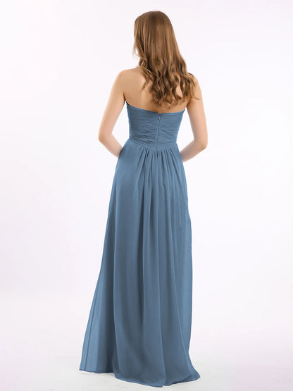 Strapless Empire Chiffon Dresses with Sweetheart Slate Blue Bridesmaid Dresses