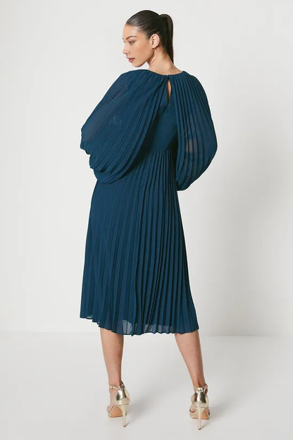 Pleated Georgette Dress With Oversized Sleeve A-Line Mother of the Bride Dresse