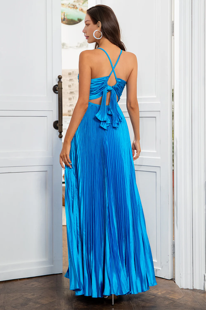 A Line Spaghetti Straps Lake Blue Long Prom Dress