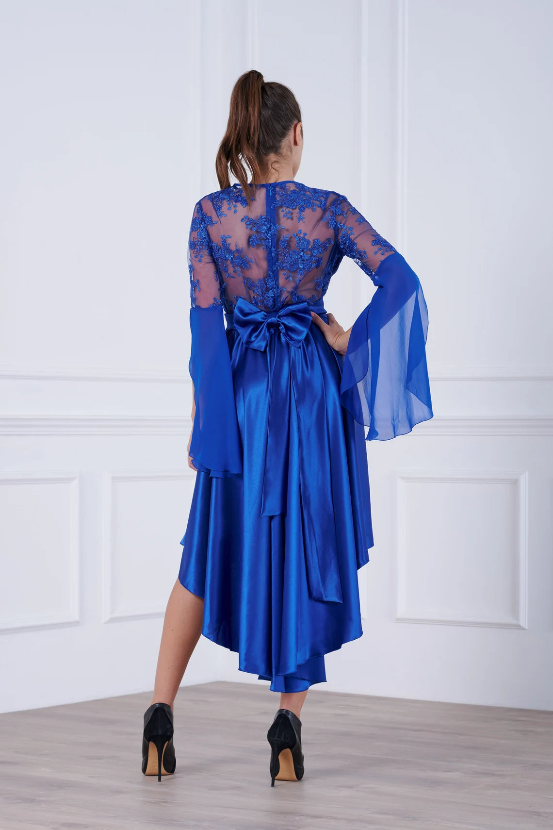 High Low Satin Mother Of The Bride Cocktail Blue Plus Size Evening Dress