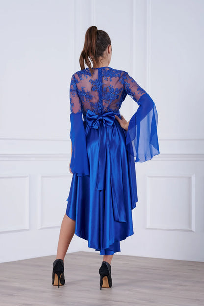 High Low Satin Mother Of The Bride Cocktail Blue Plus Size Evening Dress