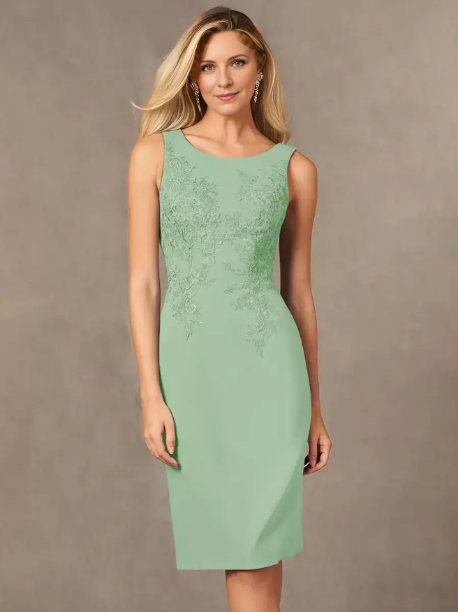 Two Piece Party Dress For Mother Of The Bride Jewel Neck Sleeveless Short Lace Knee-Length Wedding Guest Dresses