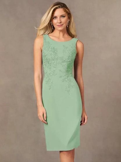 Two Piece Party Dress For Mother Of The Bride Jewel Neck Sleeveless Short Lace Knee-Length Wedding Guest Dresses