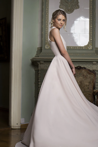 High Low Halterneck Simple Blush Bridesmaid Dress Mother Of The Bride Dress