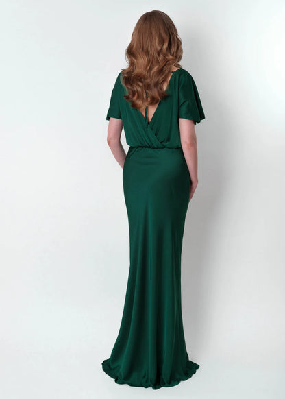 Dark Green Silk Long Bridesmaid Dress Wedding Guest Dress Evening Dress Open Back Silk Dress