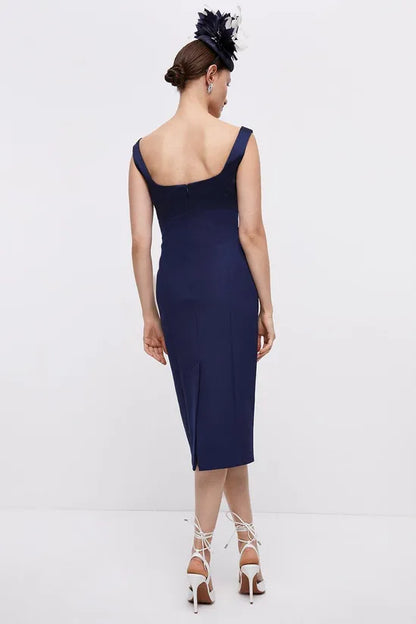 Satin Top Sweetheart Neck Sleeveless Pencil Dress Wedding Guest Dresses