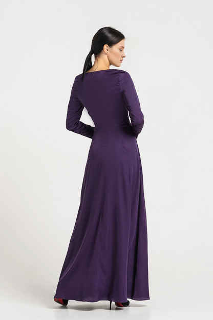 Long Cocktail Dresses Purple Wedding Guest Dress Long Sleeve Maxi Bridesmaid Dress