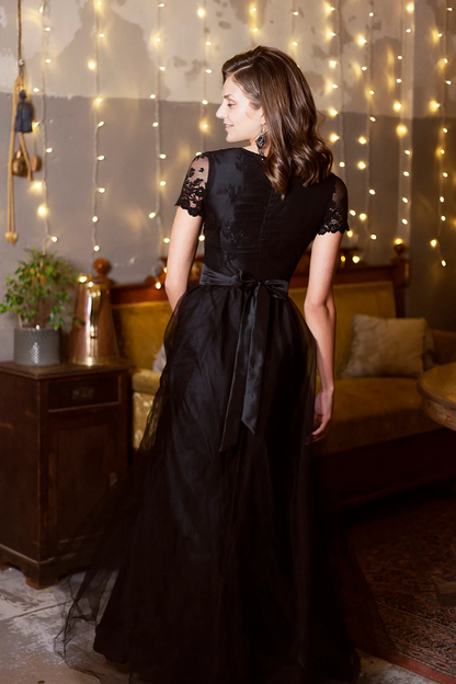 Maxi Tulle Black Lace Dress Plus Size Gothic Mother Of The Bride Dress