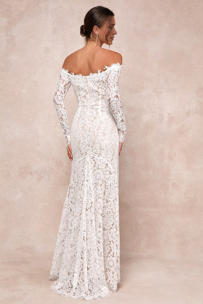 Mermaid White Lace Wedding Dresses Off-the-Shoulder Maxi Dress