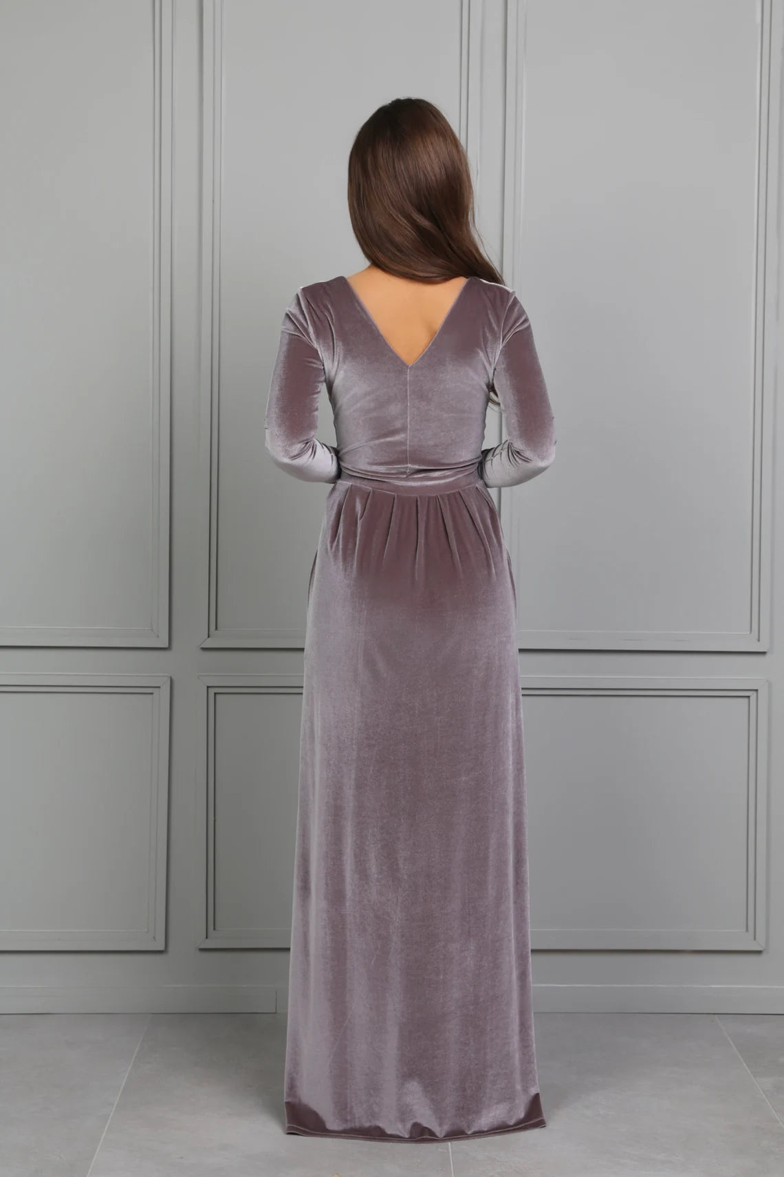 Bridesmaid Velvet Formal Evening Dress Wedding Guest Dress Long Dress With Slit