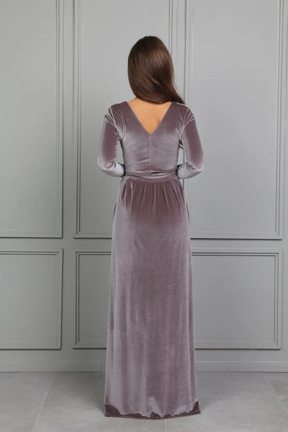 Bridesmaid Velvet Formal Evening Dress Wedding Guest Dress Long Dress With Slit