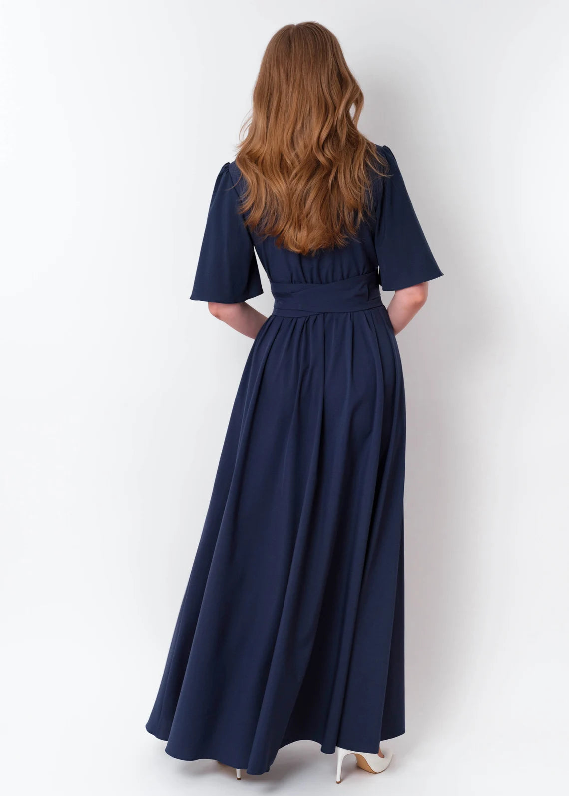 Navy Blue Long Slit Dress With Belt Bridesmaid Dress Cocktail Dress Wedding Guest Dress
