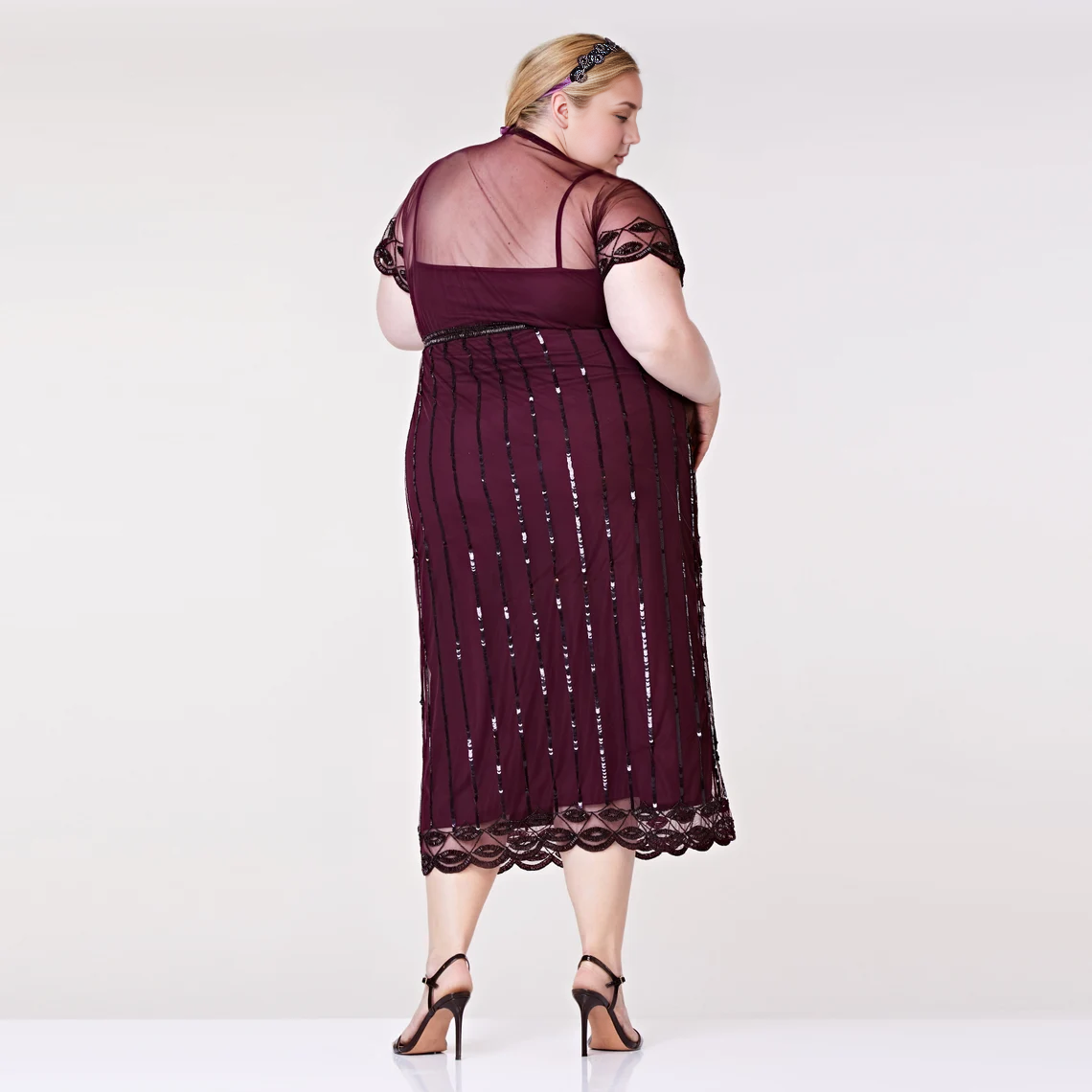 Plus Size Plum Angel Sleeve Prom Maxi Dress 20s Flapper Great Gatsby Mother of the Bride Dresse