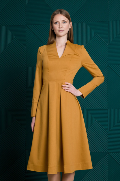 Modest Cocktail Dress With Sleeves Elegant Wedding Guest Dress Formal Work Dress Mother Of The Bride Dress Tea Length