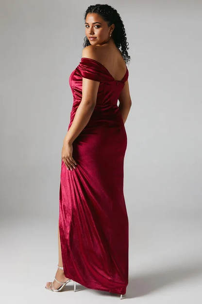 Corset Velvet Off Shoulder Bridesmaids Maxi Dress Winter Wedding Guest Dresses