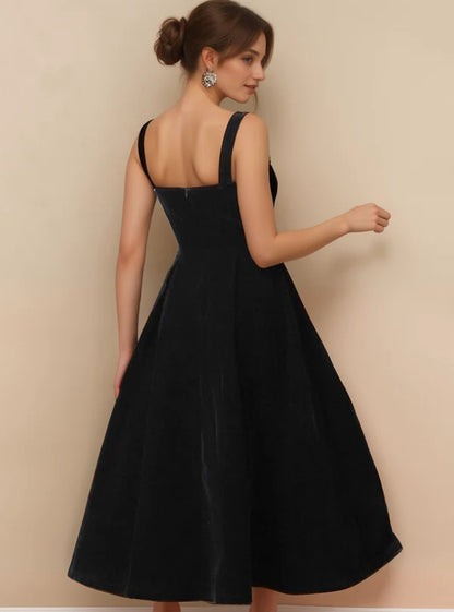 Spaghetti-straps Sweetheart Tea length lace ball gown Velvet Dress