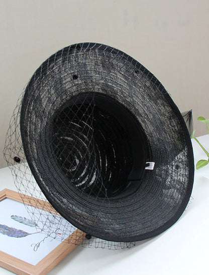 Hats Headwear Tulle Bucket Straw Hat Ladies Day Vintage Style Elegant Lace With Feather Lace Headpiece Headwear
