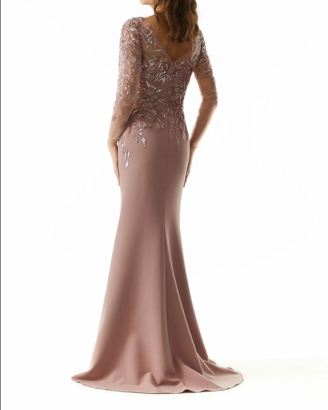 Mermaid Classy Floor-length Long Sleeves Sequins Beaded Mother of the Bride Dresse