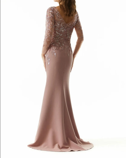Mermaid Classy Floor-length Long Sleeves Sequins Beaded Mother of the Bride Dresse