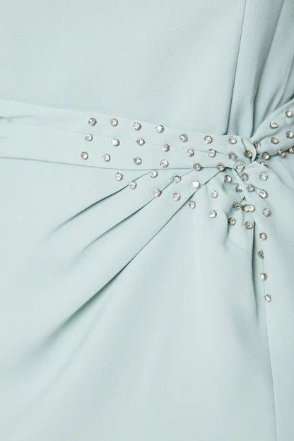 Crepe Twist Diamante Midi Dress Chiffon Mother of the Bride Dresse Wedding Guest Dresses Cocktail Dresses