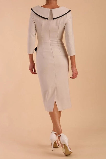Creamy Beige Mother Of The Bride Groom Dress 3/4 Length Sleeve Wedding Guest Dress
