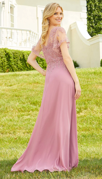A-Line V-Neck Chiffon Mother of the Bride Dresse With Appliques