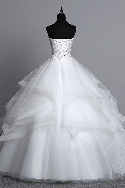Strapless Layers Wedding Gown With Appliques Beadings