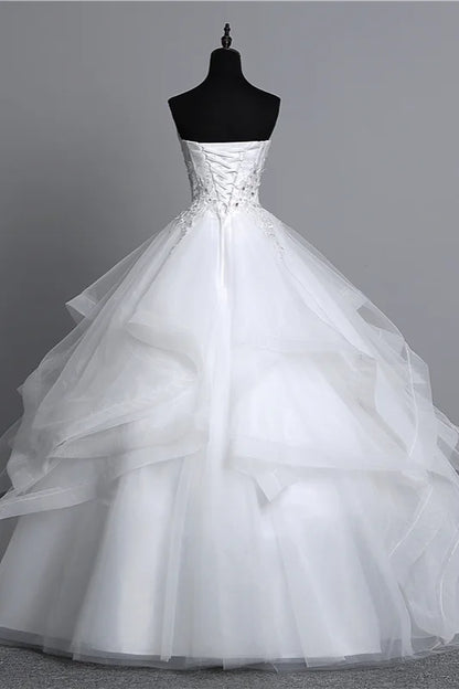 Strapless Layers Wedding Gown With Appliques Beadings
