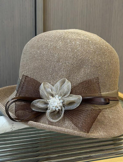 Tulle Acrylic / Cotton Bowler / Cloche Hat Bucket Hat Straw Hat Casual Holiday With Feather Floral Headpiece Headwear